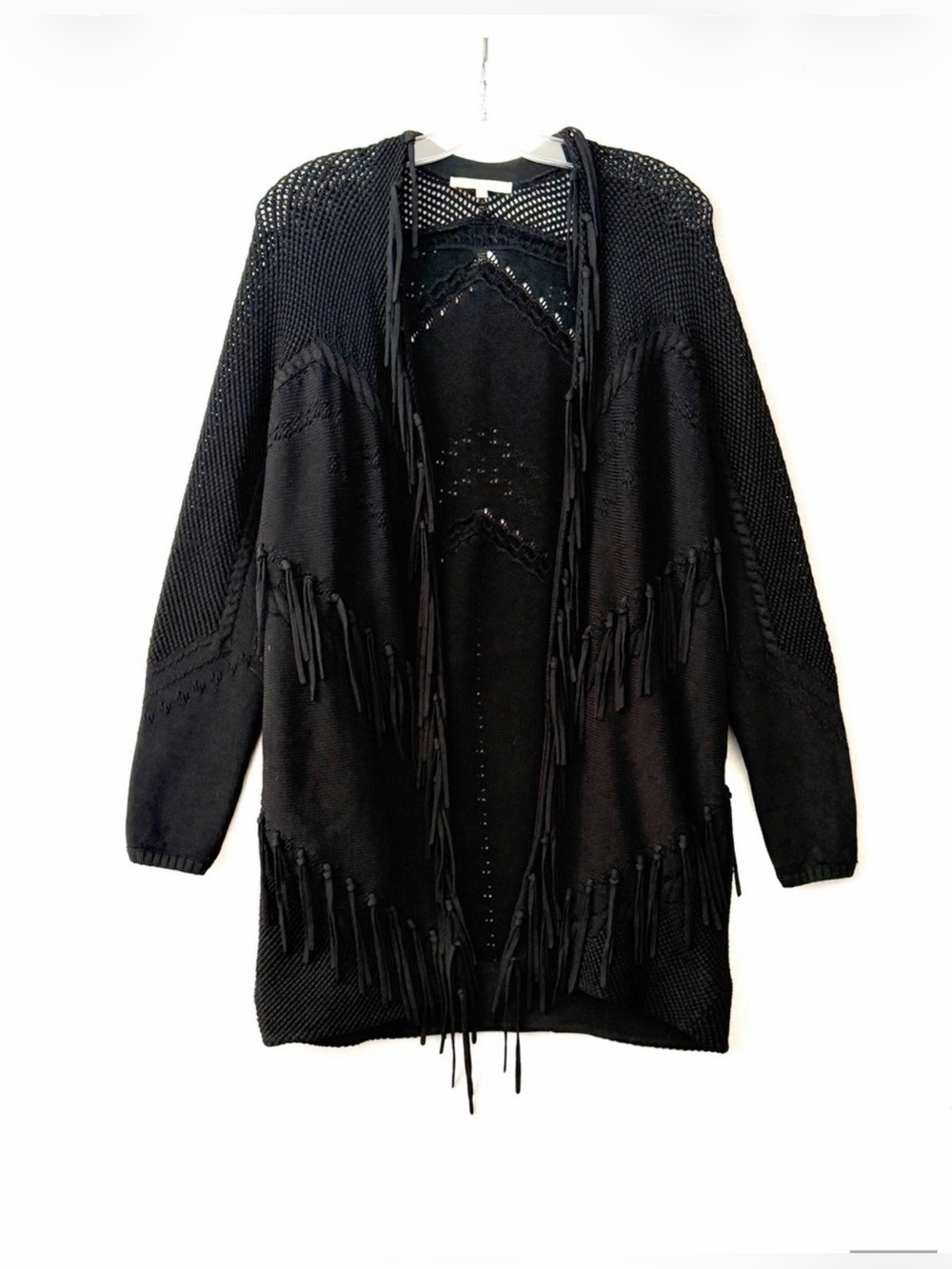 Maje Melomane Fringe Trimmed Cardigan in Black
